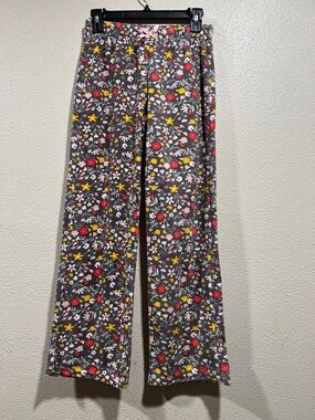 Eddie Bauer Girls' Gray Floral Fleece Lounge Pants with Pink & Yellow Accents